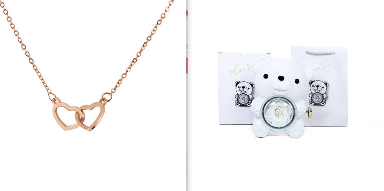 Mirror Stainless Steel Necklace Heart-to-heart Titanium Steel Double Hoop Pendant Clavicle Chain