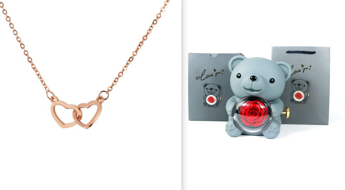 Mirror Stainless Steel Necklace Heart-to-heart Titanium Steel Double Hoop Pendant Clavicle Chain