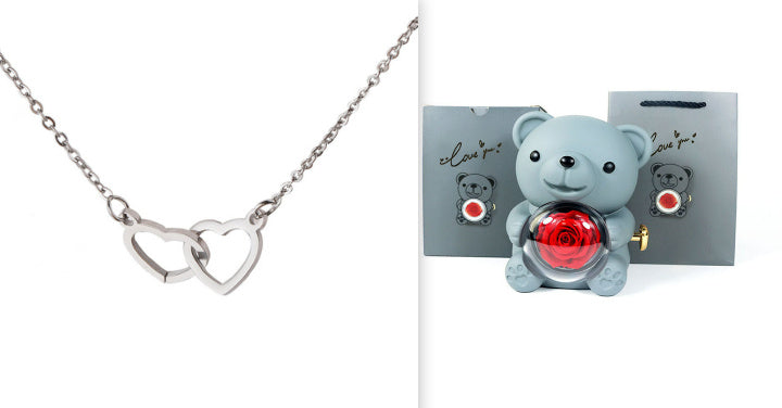 Mirror Stainless Steel Necklace Heart-to-heart Titanium Steel Double Hoop Pendant Clavicle Chain