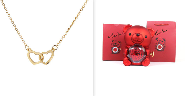 Mirror Stainless Steel Necklace Heart-to-heart Titanium Steel Double Hoop Pendant Clavicle Chain