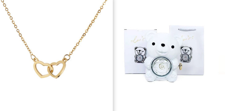 Mirror Stainless Steel Necklace Heart-to-heart Titanium Steel Double Hoop Pendant Clavicle Chain